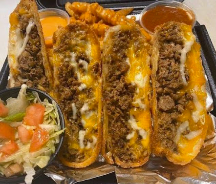 Cheese Steak Tacos With Buffalo Fries